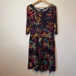 Peruvian Connection Purple Abstract Floral Mini Dress Women's Size Medium